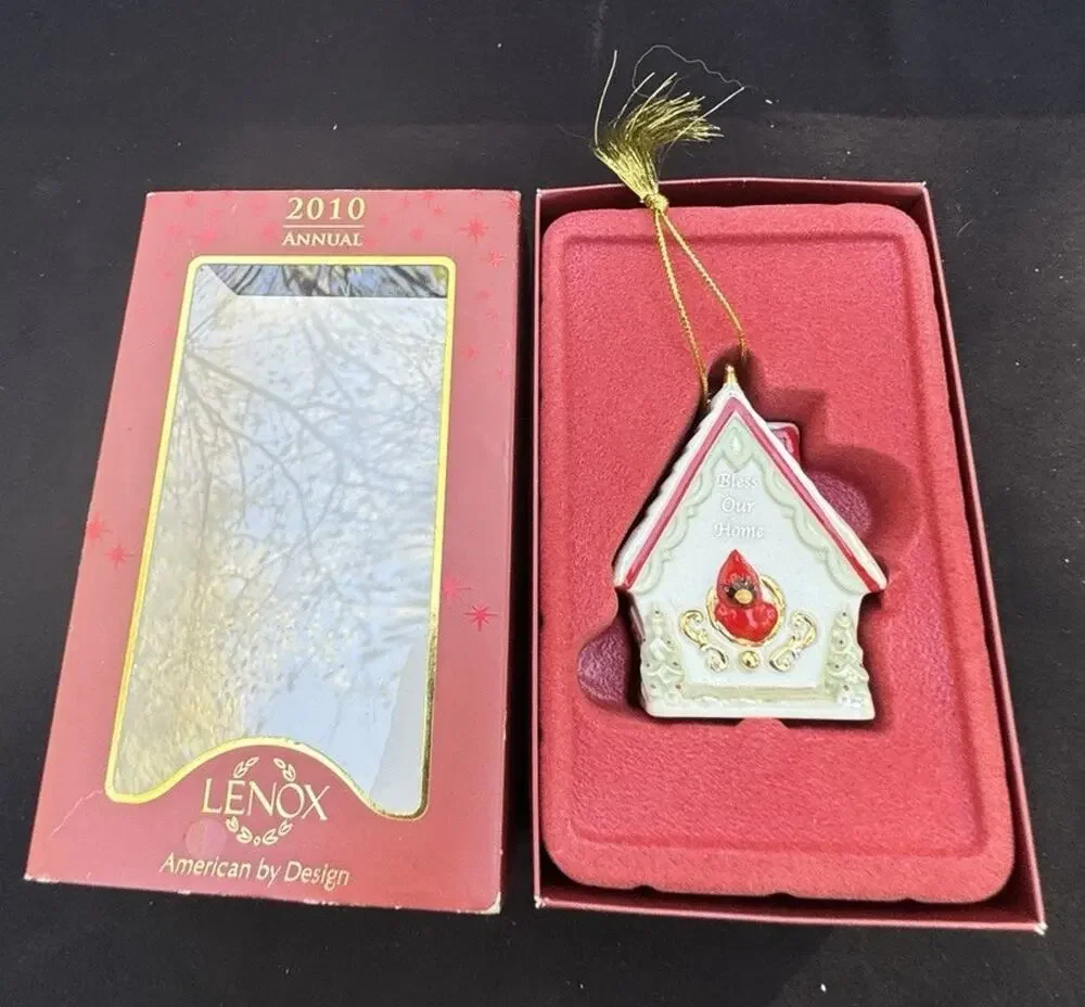 Lenox Annual Christmas Ornament- Bless Our Home Bird house with RedCardinal -C18